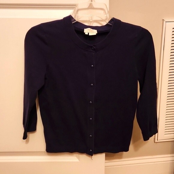 Kate Spade Vintage Dark Blue Elbow-Sleeve Button-Up Cardigan Size S - Picture 1 of 8